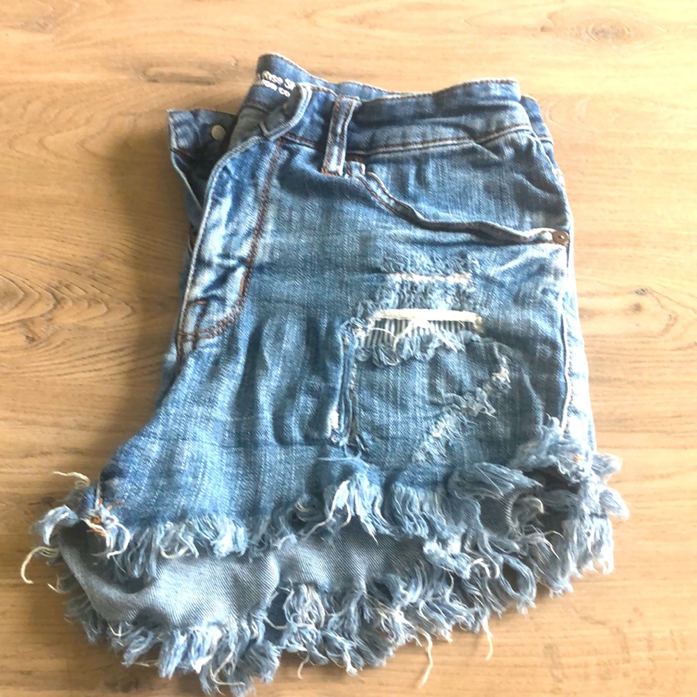 High rise destressed shorts